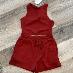 Red Waffle Knit Tank & Shorts Set NEW WITH TAGS